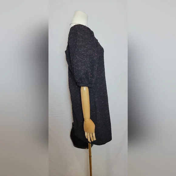 Free People Mini Dress Black Sunset Puff Sleeve Jacquard Knit, Size M - Picture 3 of 6